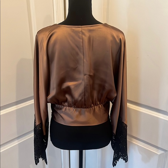 Zara Satin Top with Lace Sleeves chic & flirty - Picture 3 of 7